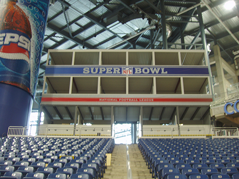 Two Story Modular Office Seating for Super Bowl installed by Industrial Equipment Erectors